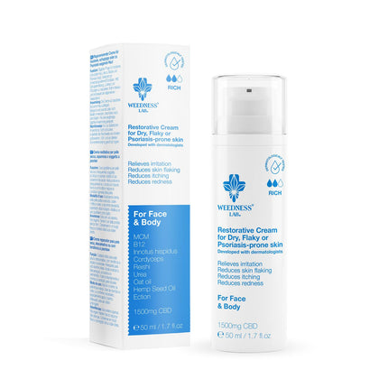 Weedness Restorative CBD Cream 1500mg 50ml for dry psoriasis-prone skin