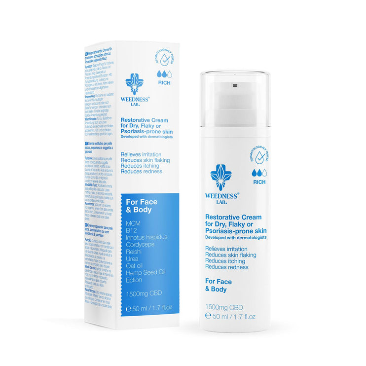 Weedness Restorative CBD Cream 1500mg 50ml for dry psoriasis-prone skin